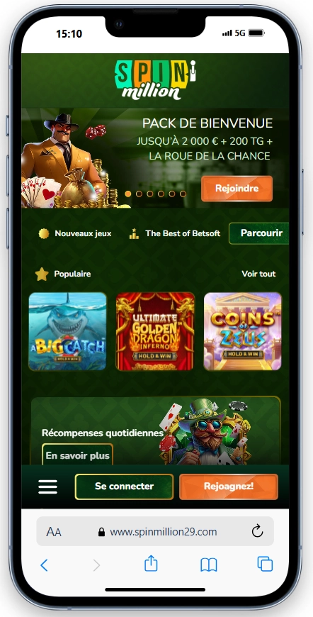 Spin Million Casino sur mobile