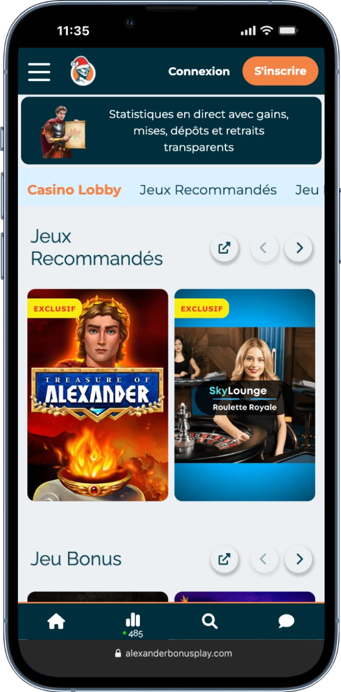 Alexander Casino sur mobile
