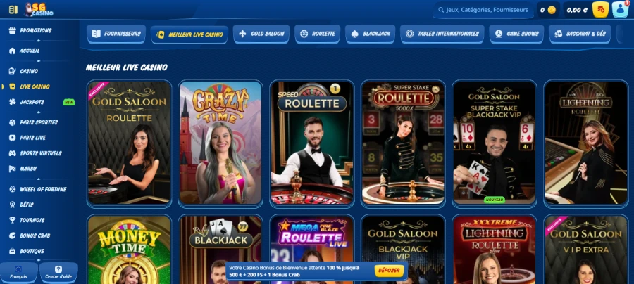 Casino Live sur SG Casino