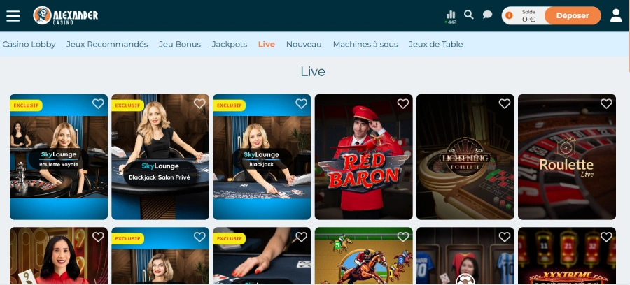 Casino live sur Alexander Casino