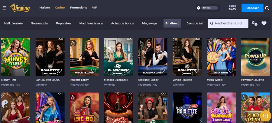 Casino live sur Winning