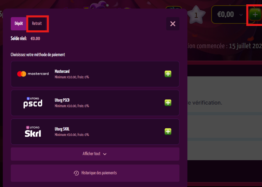 Faire son premier retrait sur Joker8 étape 2