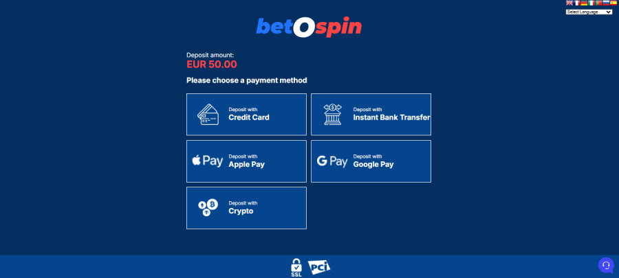 Faire un dépôt sur BetOspin étape3