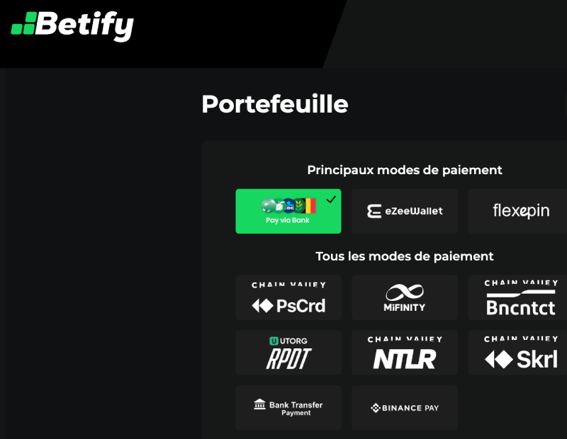 Faire un dépôt sur Betify Casino étape 3