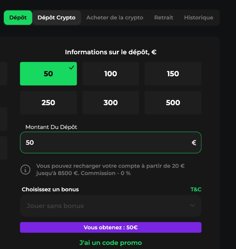 Faire un dépôt sur Betify Casino étape 4