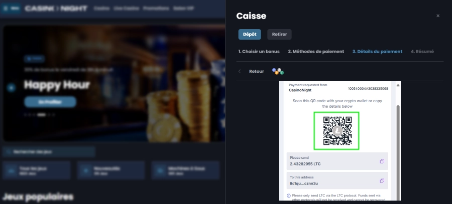 Faire un dépôt sur Casino Night étape 4