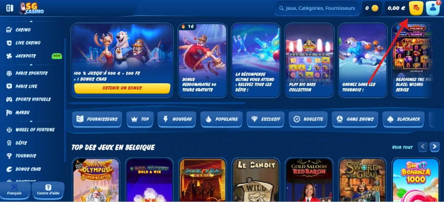 Faire un dépôt sur SG Casino étape1