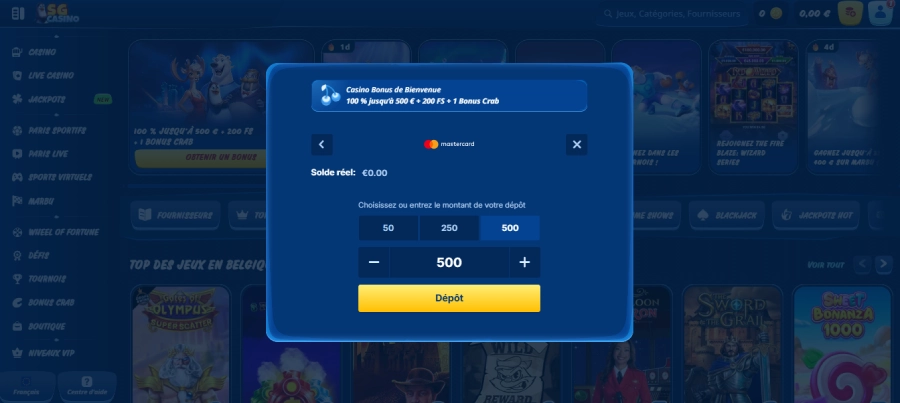 Faire un dépôt sur SG Casino étape3