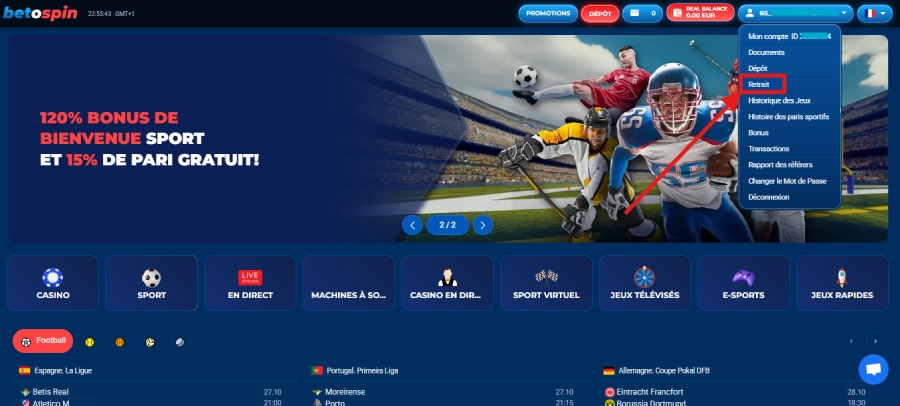 Faire un retrait sur BetOspin étape1