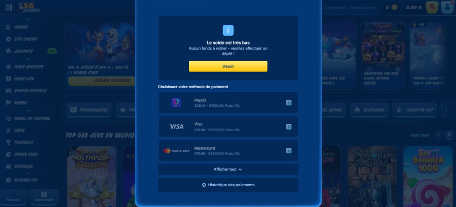Faire un retrait sur SG Casino étape2