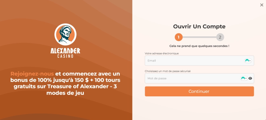 Inscription sur Alexander Casino étape2