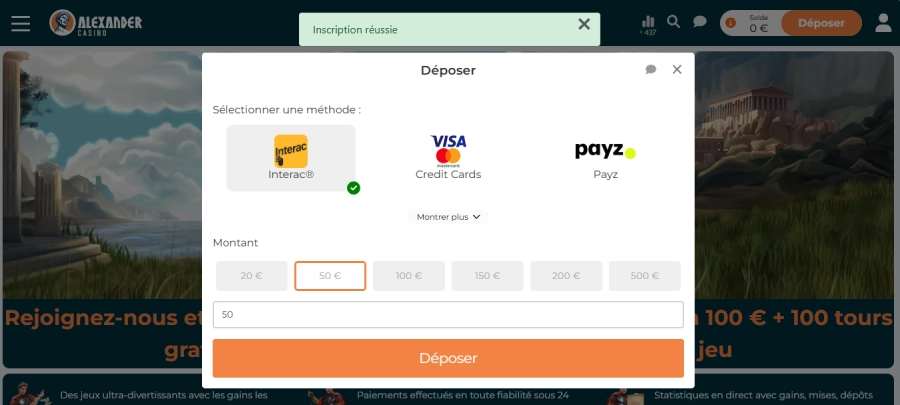 Inscription sur Alexander Casino étape4