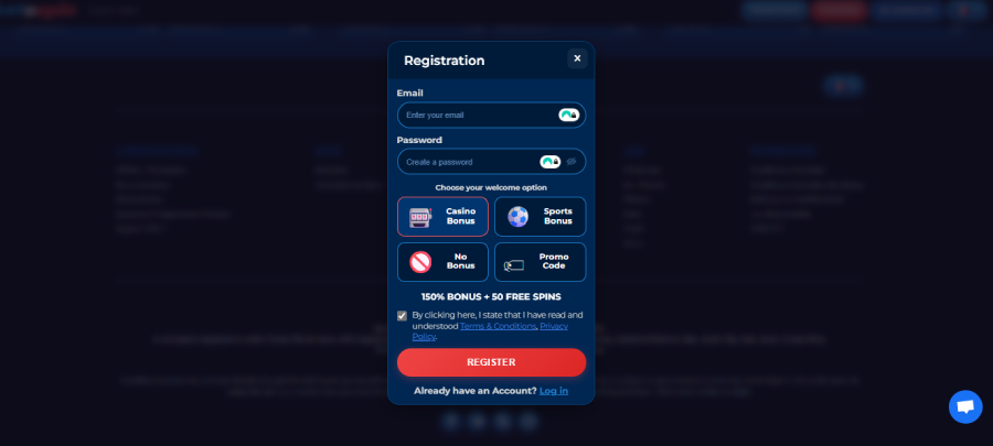 Inscription sur BetOspin étape2