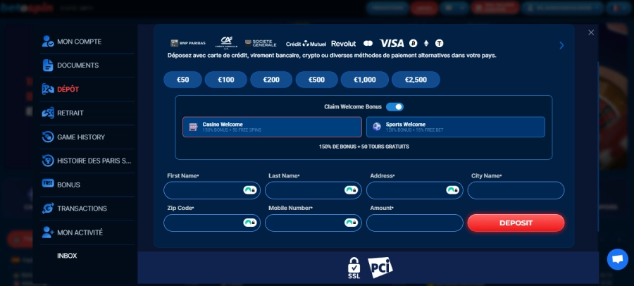 Inscription sur BetOspin étape3