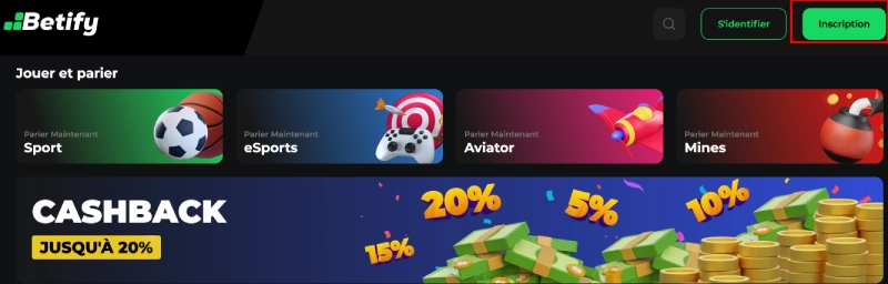 Inscription sur Betify Casino étape 2