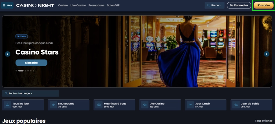 Inscription sur Casino Night étape 1