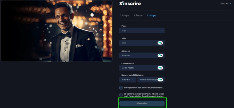 Inscription sur Casino Night étape 4