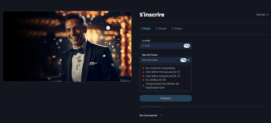 Inscription sur Casino Night étape2