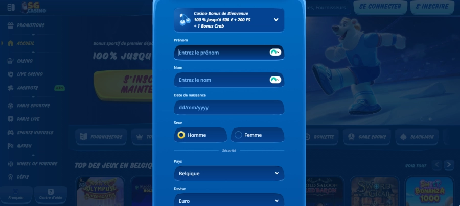 Inscription sur SG Casino étape4