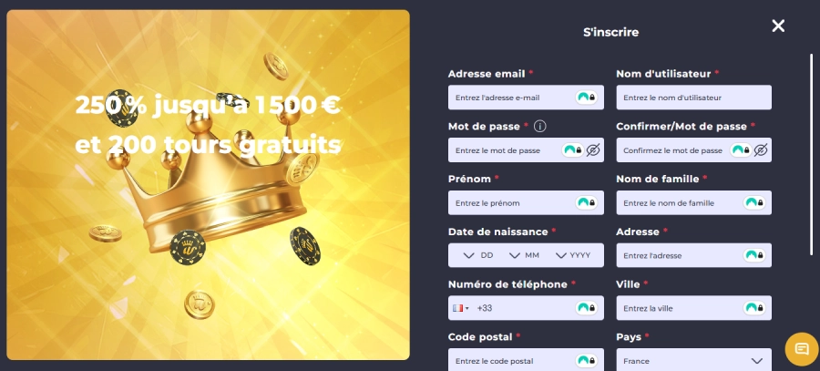 Inscription sur Winning Casino étape2