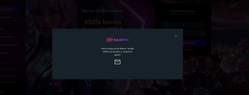 Inscription sur X7 Casino étape 3