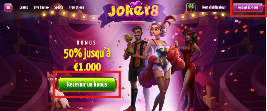 Inscrption sur Joker8 Casino étape 2
