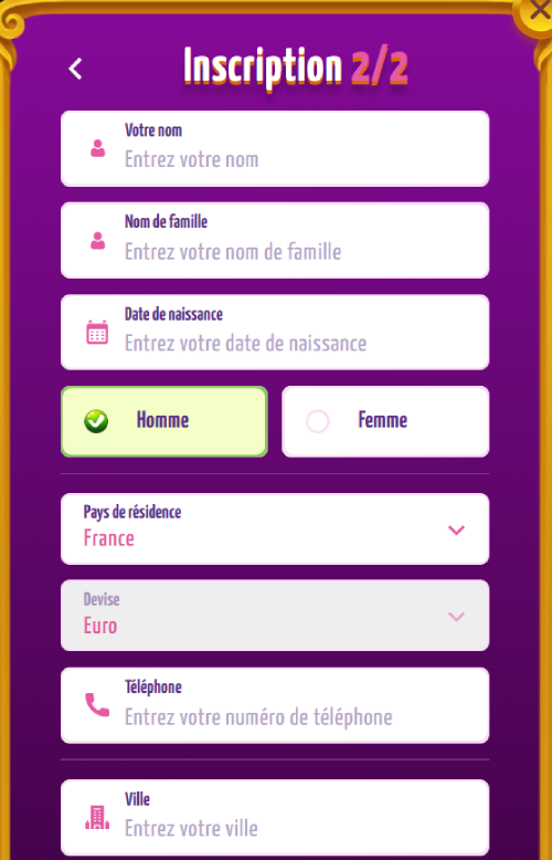 Inscrption sur Joker8 Casino étape 4