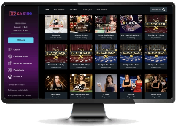 Interface X7 Casino sur ordinateur