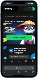 Interface mobile de Betify Casino