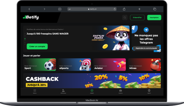 Interface ordinateur de Betify Casino