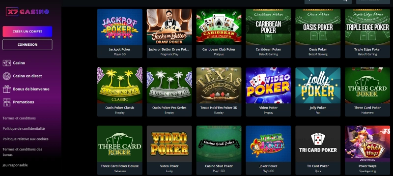 Jeux de table sur X7 Casino