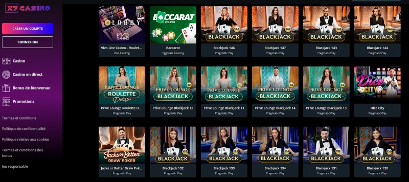 Jeux en direct sur X7 Casino