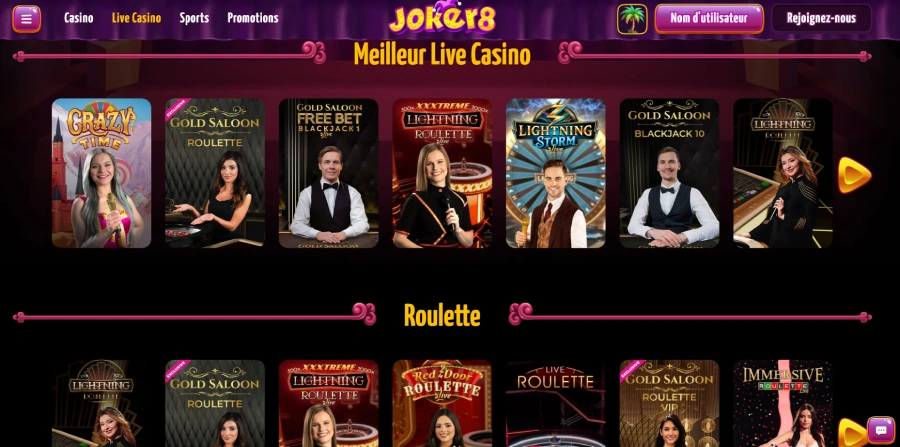 Le casino live sur Joker8 Casino