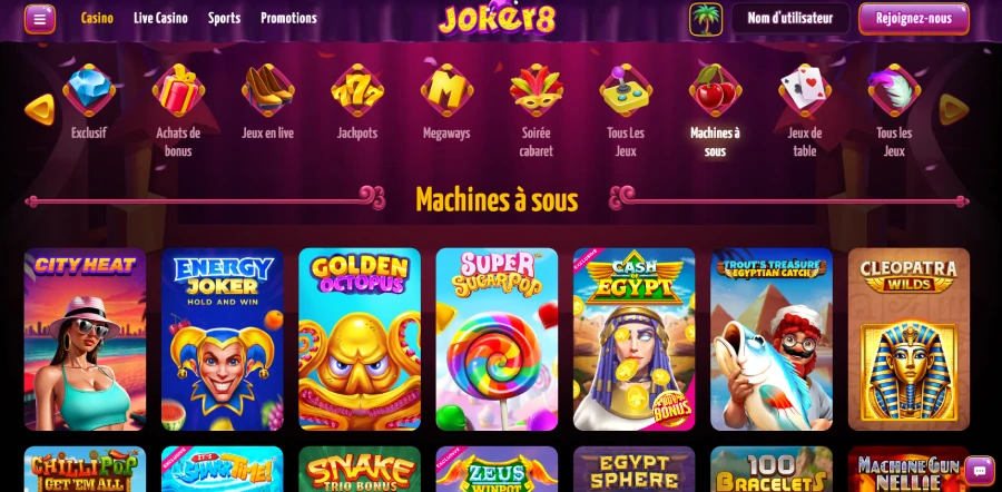Les machines à sous sur Joker8 Casino