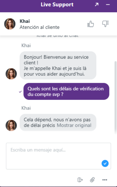 Live chat avec le support client de Joker8 Casino