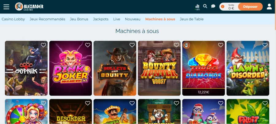 Machines à sous sur Alexander Casino