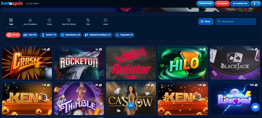 Mini-jeux sur BetOspin