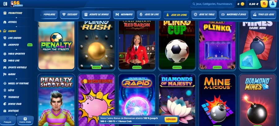Mini-jeux sur SG Casino