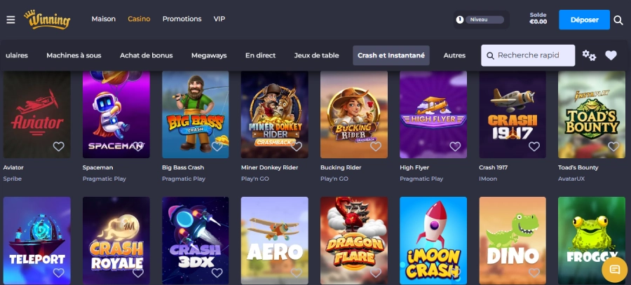 Mini-jeux sur Winning