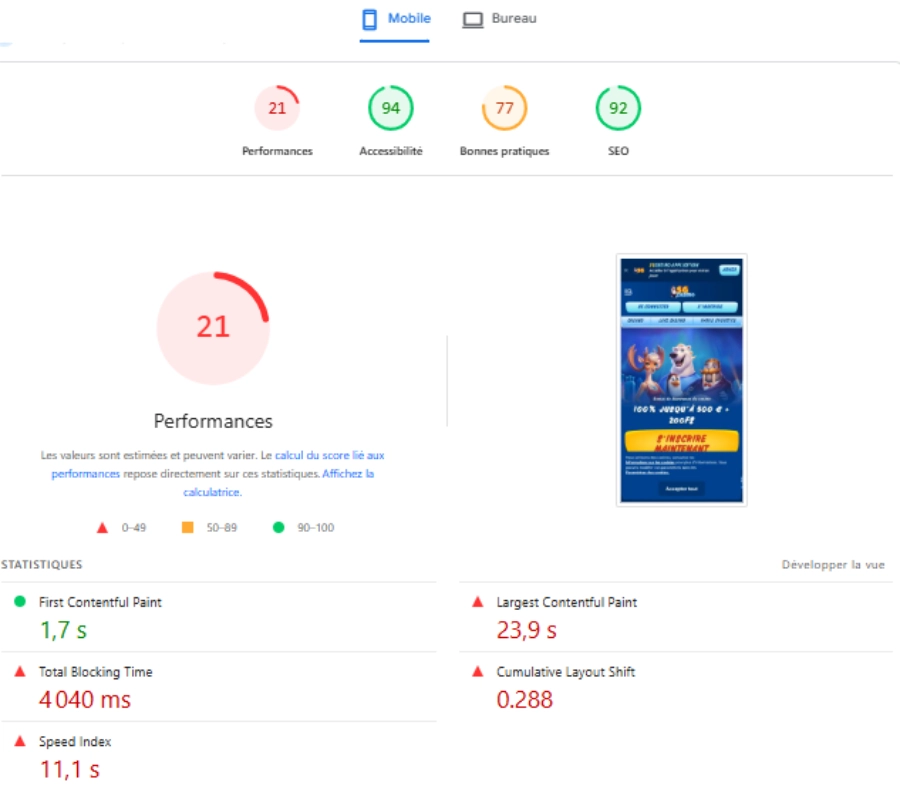 Performance SG Casino sur mobile