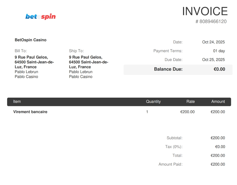 Preuve de retrait sur Betospin Casino