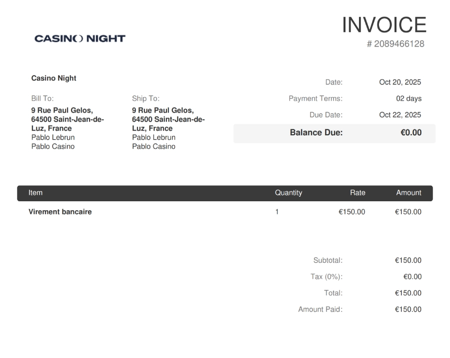 Preuve de retrait sur Casino Night