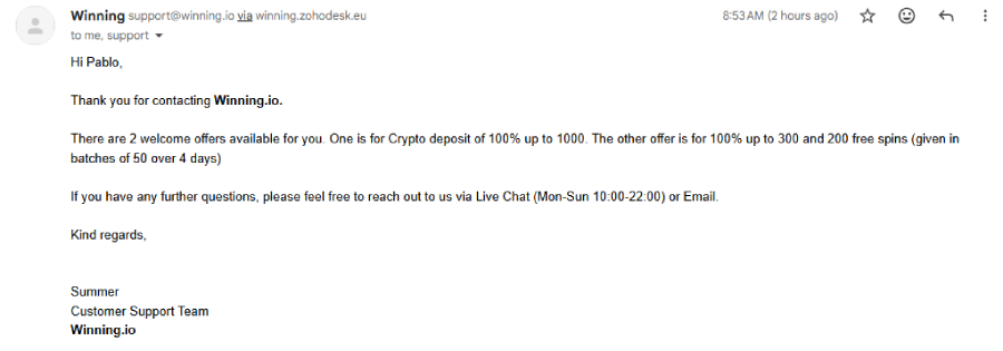 Service client de Winning