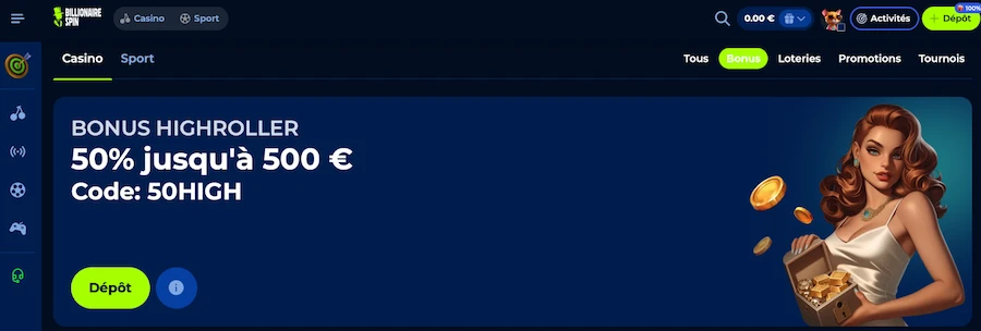 bonus highroller Billionnaire Spin