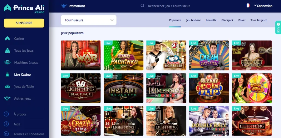 Casino en direct sur Prince Ali