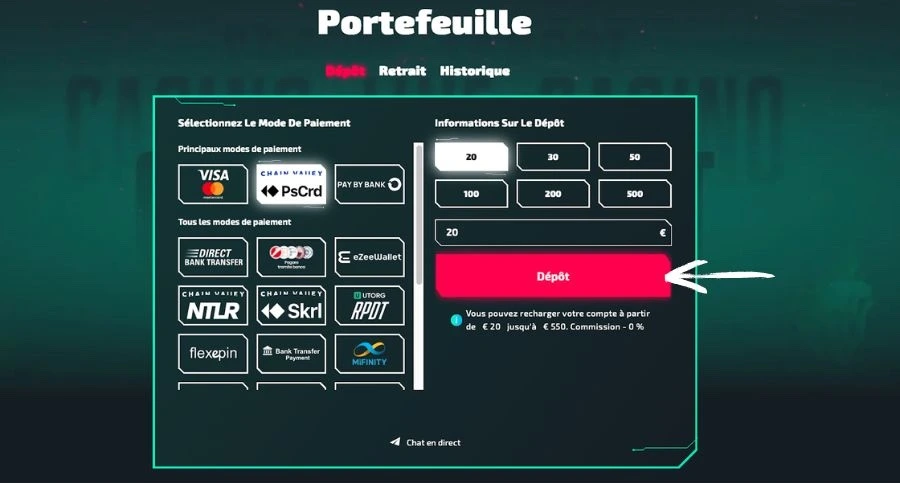 dépôt étape 2 casinozer