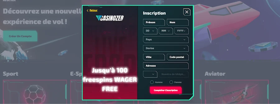inscription casinozer étape 3