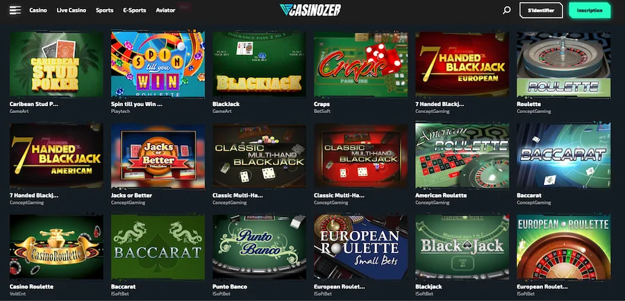 jeux de table casinozer