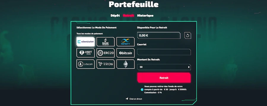 retrait casinozer étape 1