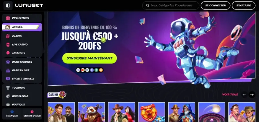 Ecran d'accueil Lunubet